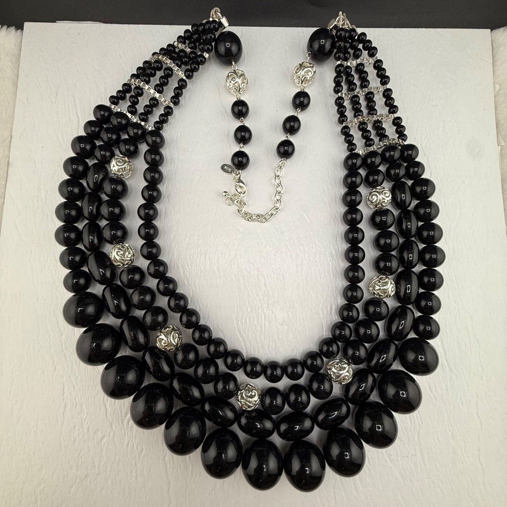 Joan Rivers Necklace Black Layered Chunky Statement Adjustable 34in